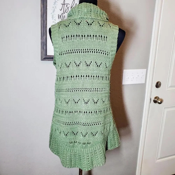 Sonoma Open Front Sweater Vest Cardigan Green Beige Size Small - Picture 6 of 12